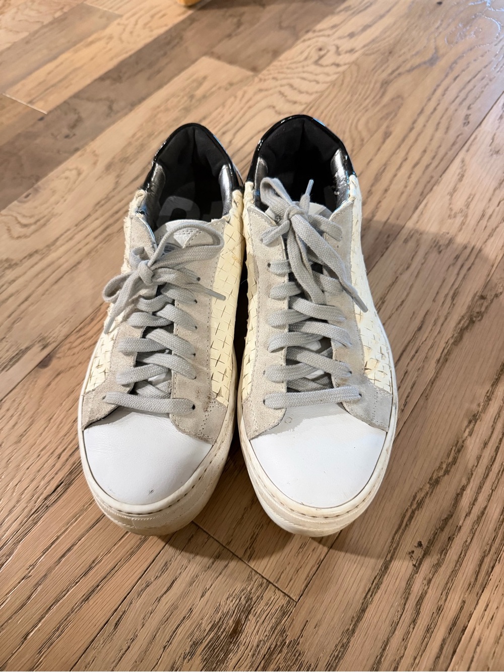 P448 White & Gray Distressed Leather Sneakers